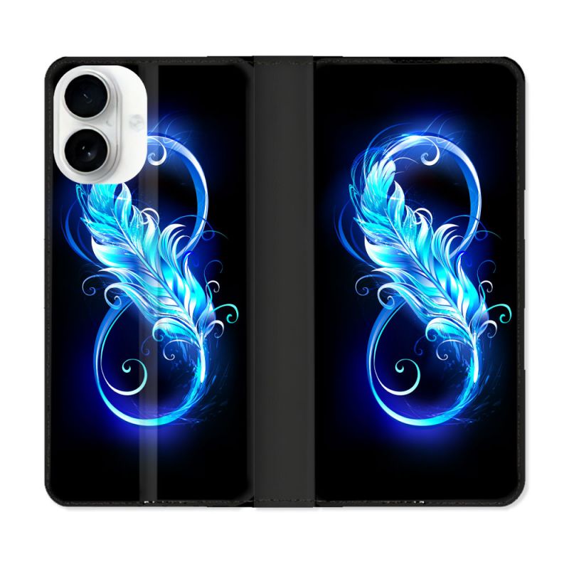 Housse cuir portefeuille Pour Iphone 17 Texture Plume Infini Bleu