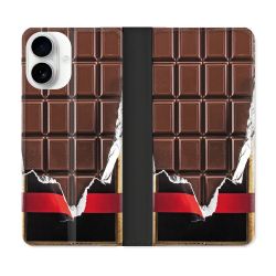 Housse cuir portefeuille Pour Iphone 17 Texture Trompe Oeil Chocolat