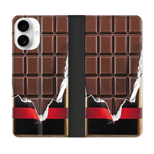 Housse cuir portefeuille Pour Iphone 17 Texture Trompe Oeil Chocolat