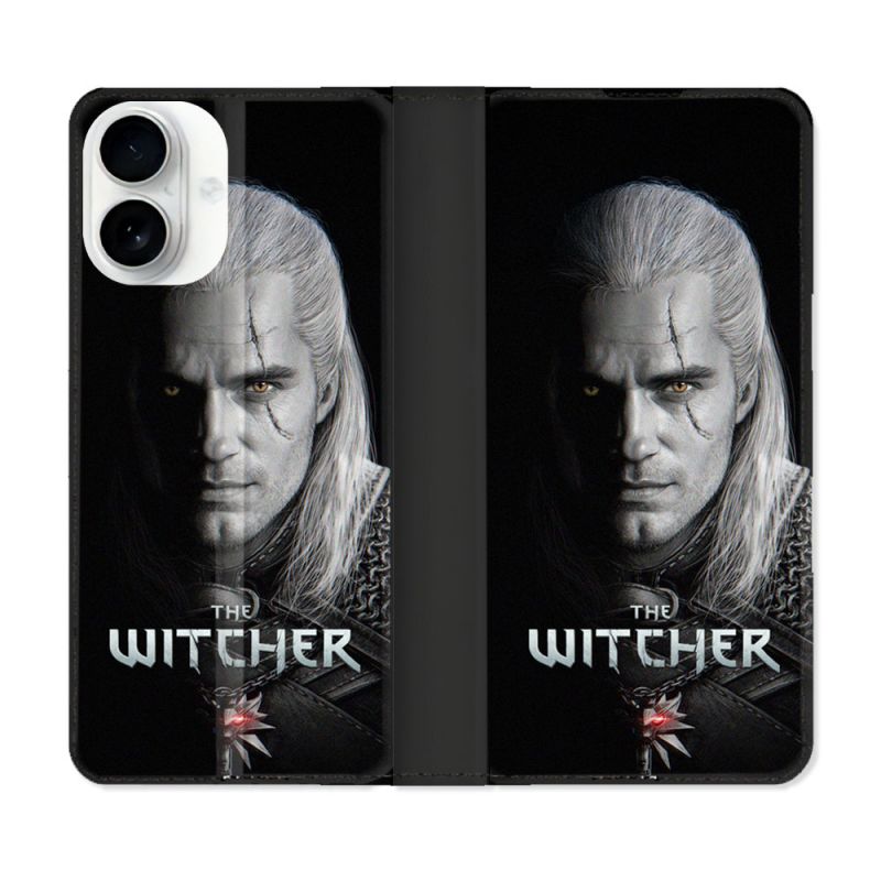 Housse cuir portefeuille Pour Iphone 17 The Witcher Noir
