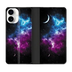 Housse cuir portefeuille Pour Iphone 17 Univers Bleu Violet