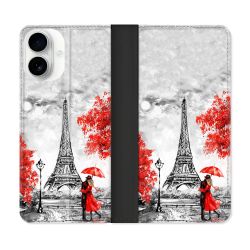 Housse cuir portefeuille Pour Iphone 17 Voyage France Paris Rouge