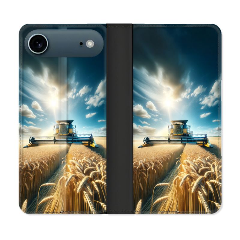 Housse cuir portefeuille Pour Iphone 17 Air Agriculture Moissonneuse Blé