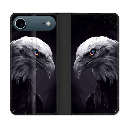 Housse cuir portefeuille Pour Iphone 17 Air Animal Aigle Royal Noir
