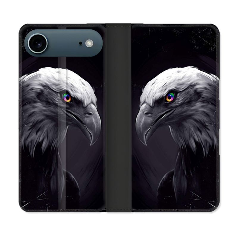 Housse cuir portefeuille Pour Iphone 17 Air Animal Aigle Royal Noir
