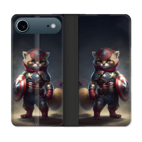 Housse cuir portefeuille Pour Iphone 17 Air Animal Chat America