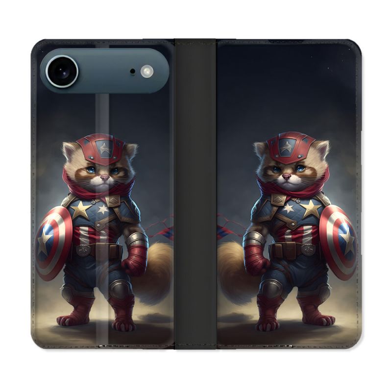 Housse cuir portefeuille Pour Iphone 17 Air Animal Chat America