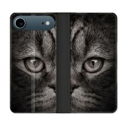 Housse cuir portefeuille Pour Iphone 17 Air Animal Chat Gris
