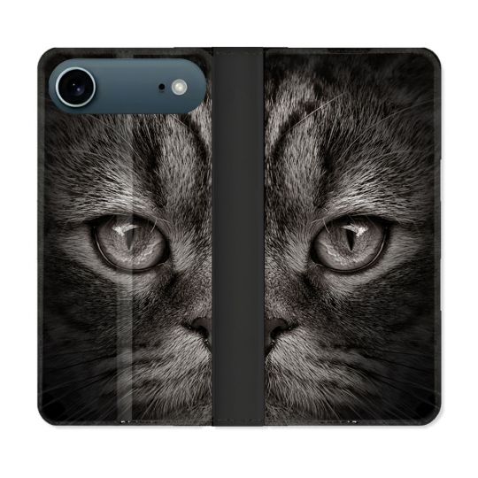 Housse cuir portefeuille Pour Iphone 17 Air Animal Chat Gris