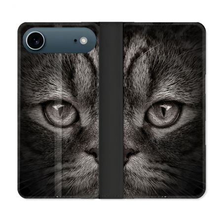 Housse cuir portefeuille Pour Iphone 17 Air Animal Chat Gris