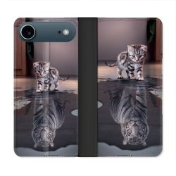 Housse cuir portefeuille Pour Iphone 17 Air Animal Chat Reflet