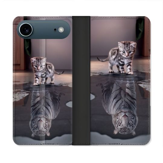 Housse cuir portefeuille Pour Iphone 17 Air Animal Chat Reflet