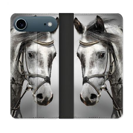 Housse cuir portefeuille Pour Iphone 17 Air Animal Cheval Blanc