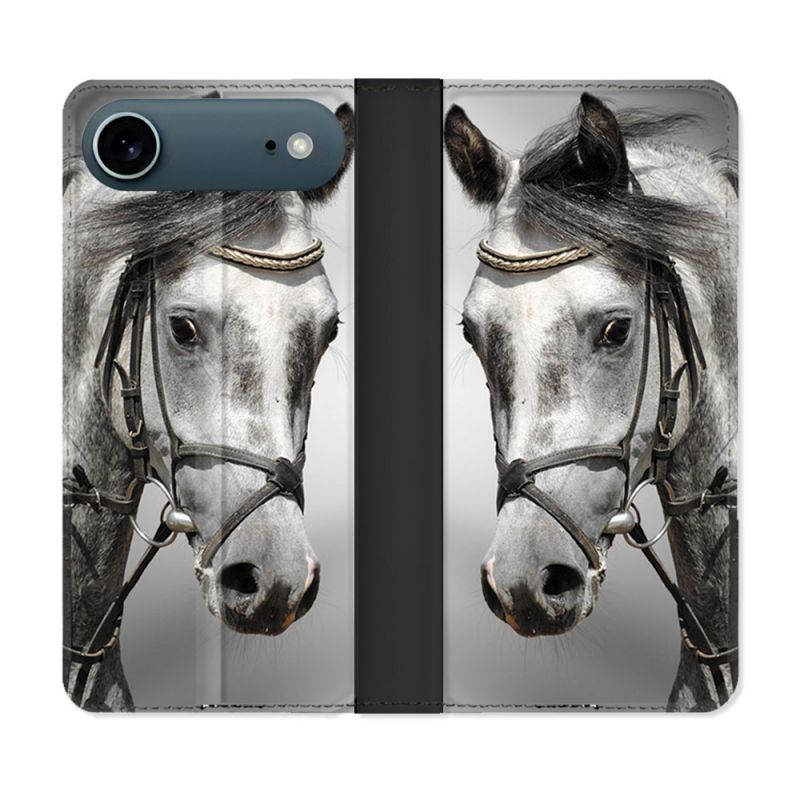 Housse cuir portefeuille Pour Iphone 17 Air Animal Cheval Blanc