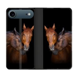 Housse cuir portefeuille Pour Iphone 17 Air Animal Cheval Marron