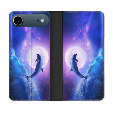 Housse cuir portefeuille Pour Iphone 17 Air Animal Dauphin Vague