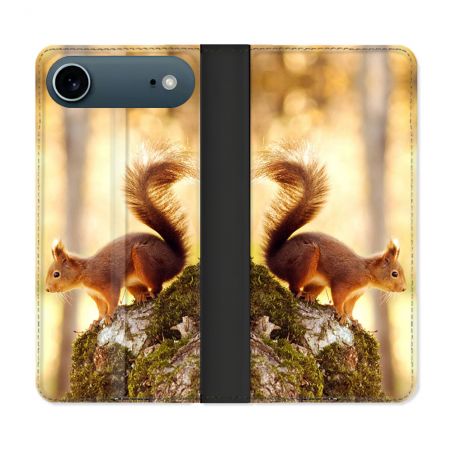 Housse cuir portefeuille Pour Iphone 17 Air Animal Ecureuil Bois