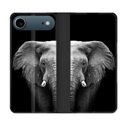 Housse cuir portefeuille Pour Iphone 17 Air Animal Elephant Noir