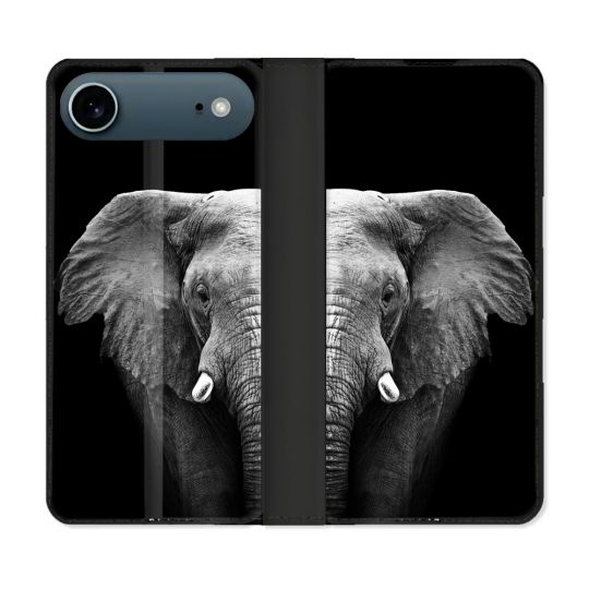Housse cuir portefeuille Pour Iphone 17 Air Animal Elephant Noir