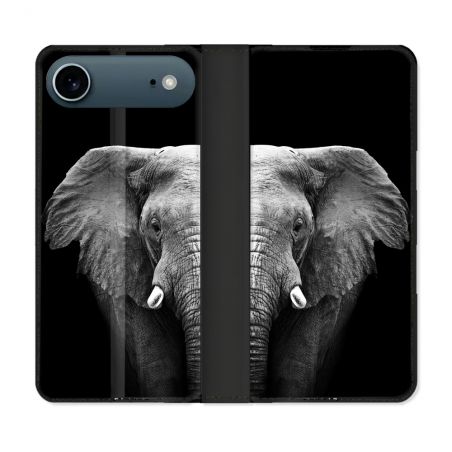 Housse cuir portefeuille Pour Iphone 17 Air Animal Elephant Noir