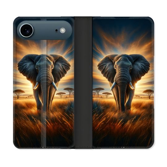 Housse cuir portefeuille Pour Iphone 17 Air Animal Elephant Savane