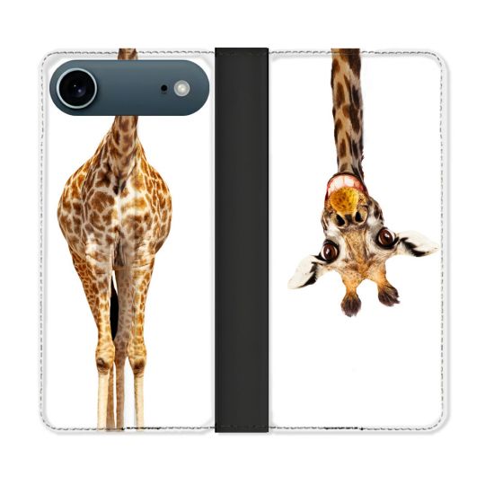 Housse cuir portefeuille Pour Iphone 17 Air Animal Girafe Blanche
