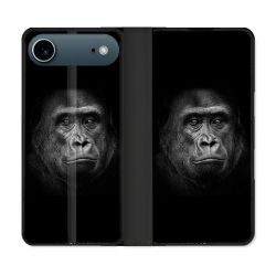 Housse cuir portefeuille Pour Iphone 17 Air Animal Gorille Noir