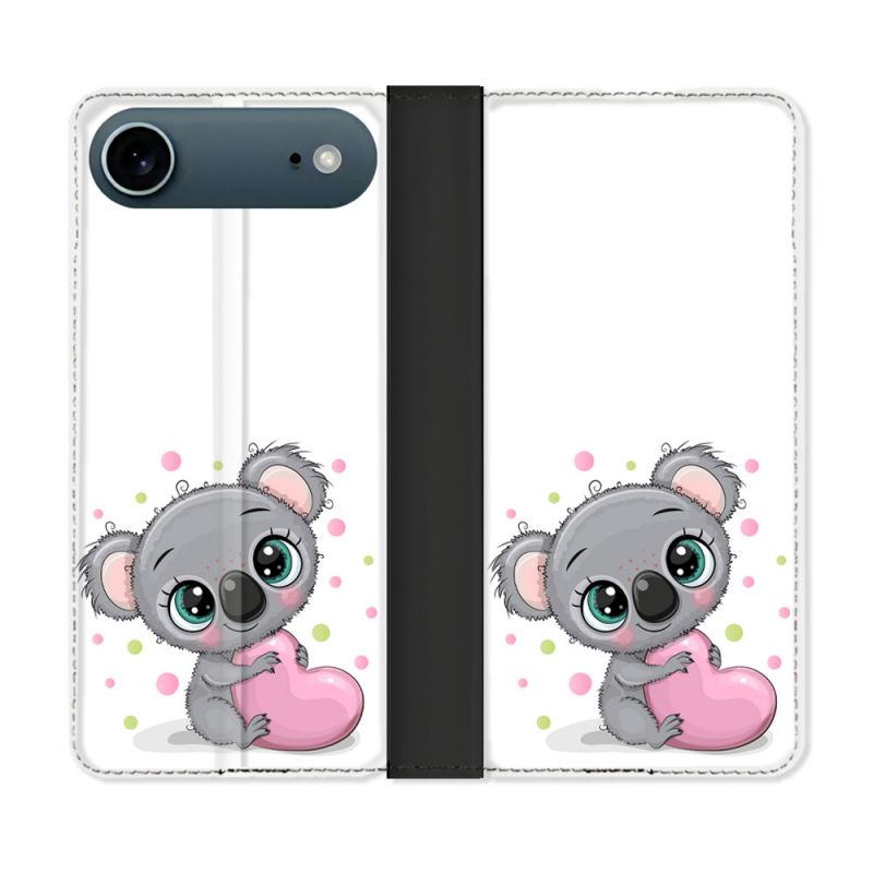 Housse cuir portefeuille Pour Iphone 17 Air Animal Koala Cœur