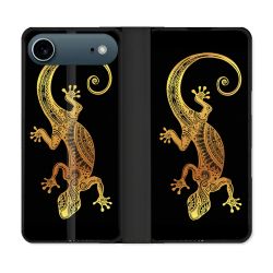 Housse cuir portefeuille Pour Iphone 17 Air Animal Lezard Noir
