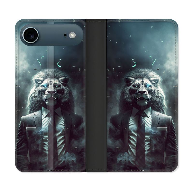 Housse cuir portefeuille Pour Iphone 17 Air Animal Lion Business
