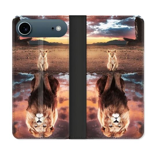 Housse cuir portefeuille Pour Iphone 17 Air Animal Lion Reflet