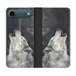 Housse cuir portefeuille Pour Iphone 17 Air Animal Loup Hurlement