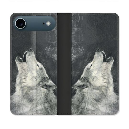 Housse cuir portefeuille Pour Iphone 17 Air Animal Loup Hurlement