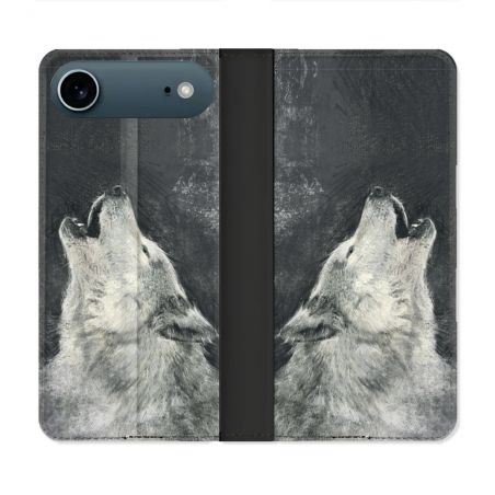 Housse cuir portefeuille Pour Iphone 17 Air Animal Loup Hurlement