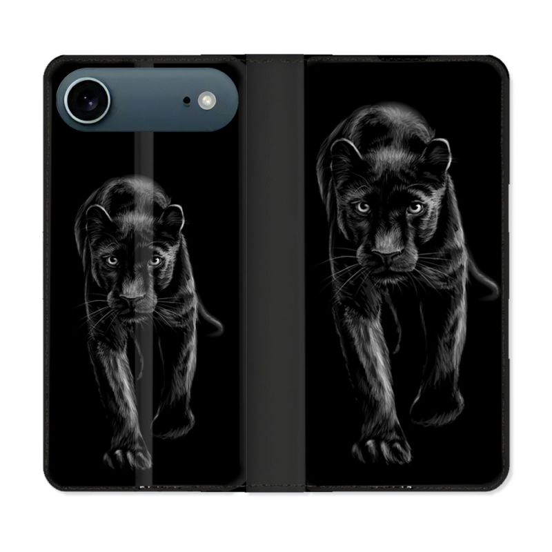 Housse cuir portefeuille Pour Iphone 17 Air Animal Panthère Noire