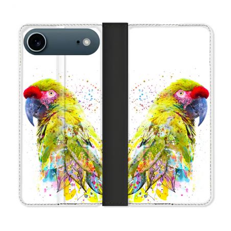 Housse cuir portefeuille Pour Iphone 17 Air Animal Perroquet Jaune