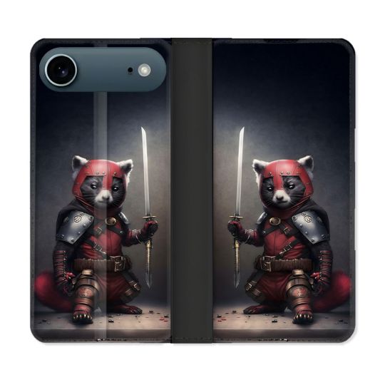 Housse cuir portefeuille Pour Iphone 17 Air Animal Raton Samouraï