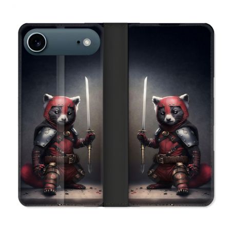 Housse cuir portefeuille Pour Iphone 17 Air Animal Raton Samouraï