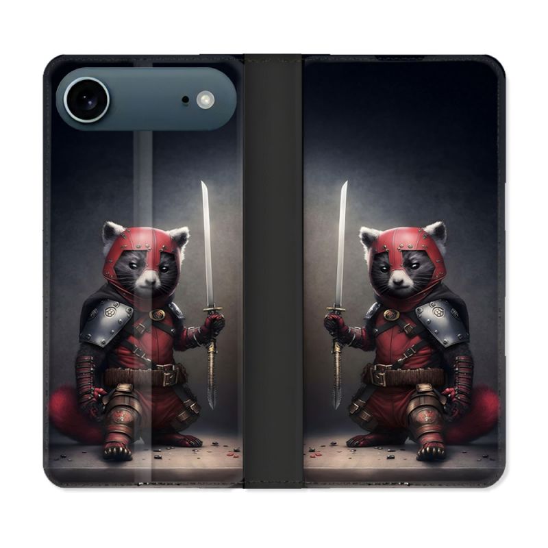 Housse cuir portefeuille Pour Iphone 17 Air Animal Raton Samouraï