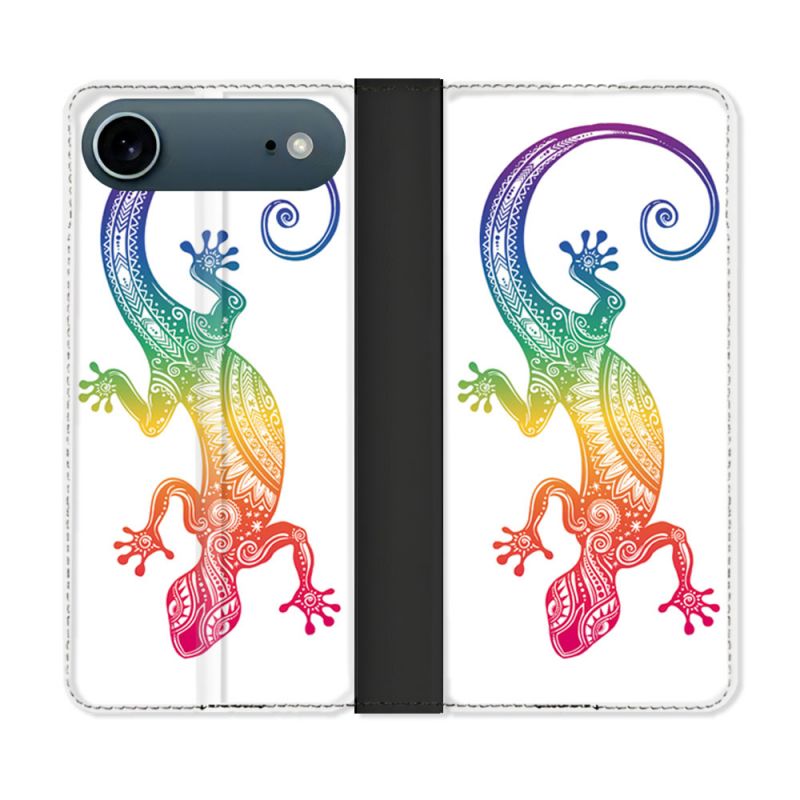 Housse cuir portefeuille Pour Iphone 17 Air Animal Salamandre Color