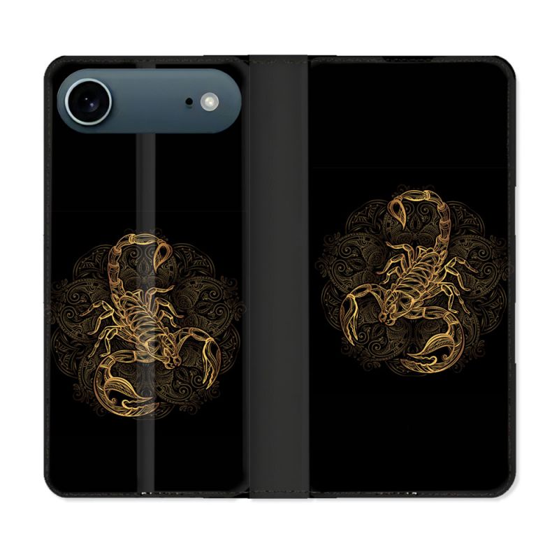Housse cuir portefeuille Pour Iphone 17 Air Animal Scorpion Fresque