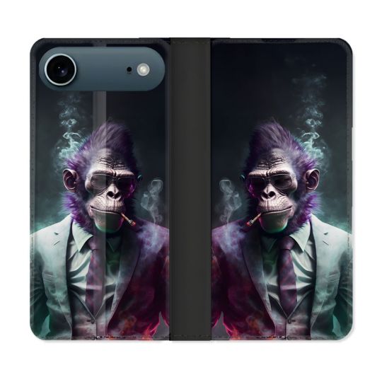 Housse cuir portefeuille Pour Iphone 17 Air Animal Singe Business