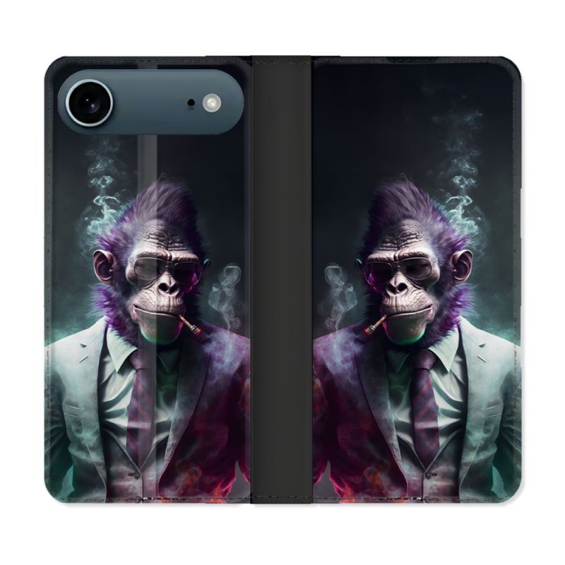 Housse cuir portefeuille Pour Iphone 17 Air Animal Singe Business
