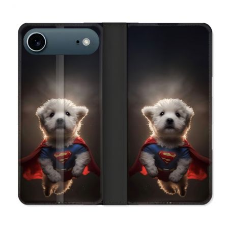 Housse cuir portefeuille Pour Iphone 17 Air Animal Super Chien