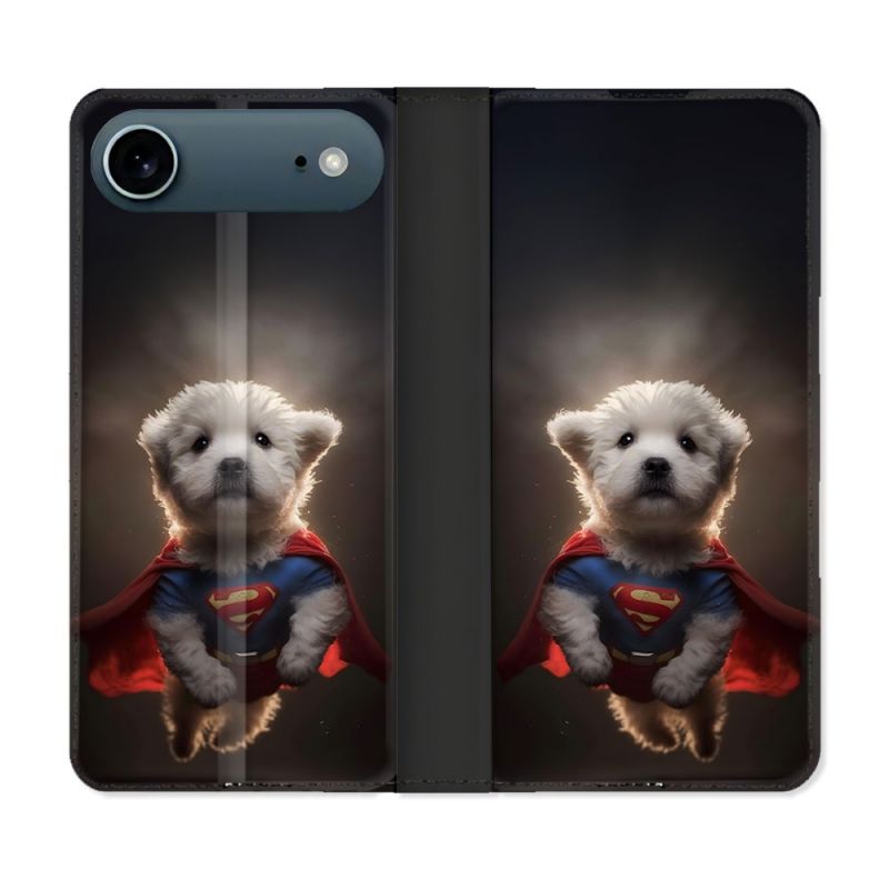 Housse cuir portefeuille Pour Iphone 17 Air Animal Super Chien