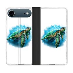 Housse cuir portefeuille Pour Iphone 17 Air Animal Tortue Blanche multicolore