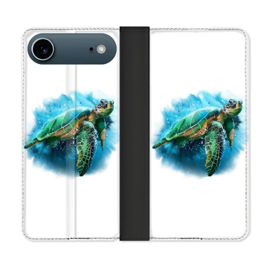 Housse cuir portefeuille Pour Iphone 17 Air Animal Tortue Blanche multicolore