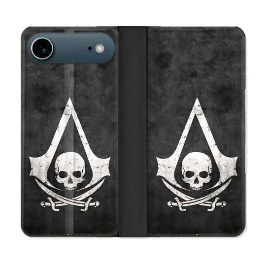 Housse cuir portefeuille Pour Iphone 17 Air Assassin Creed Tete Mort