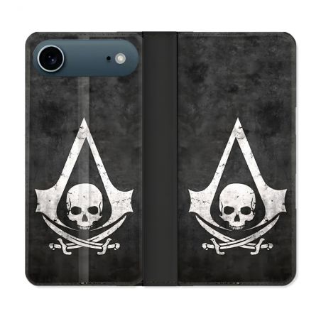 Housse cuir portefeuille Pour Iphone 17 Air Assassin Creed Tete Mort