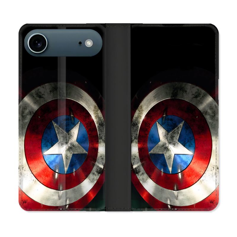 Housse cuir portefeuille Pour Iphone 17 Air Captain America Bouclier